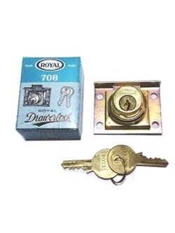 กุญแจลิ้นชัก/No.708/แป้นฝัง/7/8"x16มม./Royal