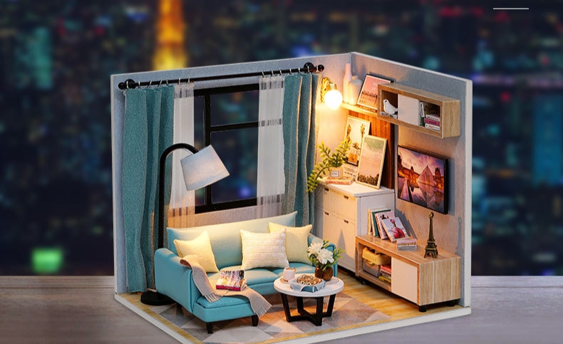 โมเดลห้องนั่งเล่นdining room blue skyสำหรับนักประดิษฐ์บ้านจิ๋วโดยเฉพาะแบบใหม่ล่าสุด