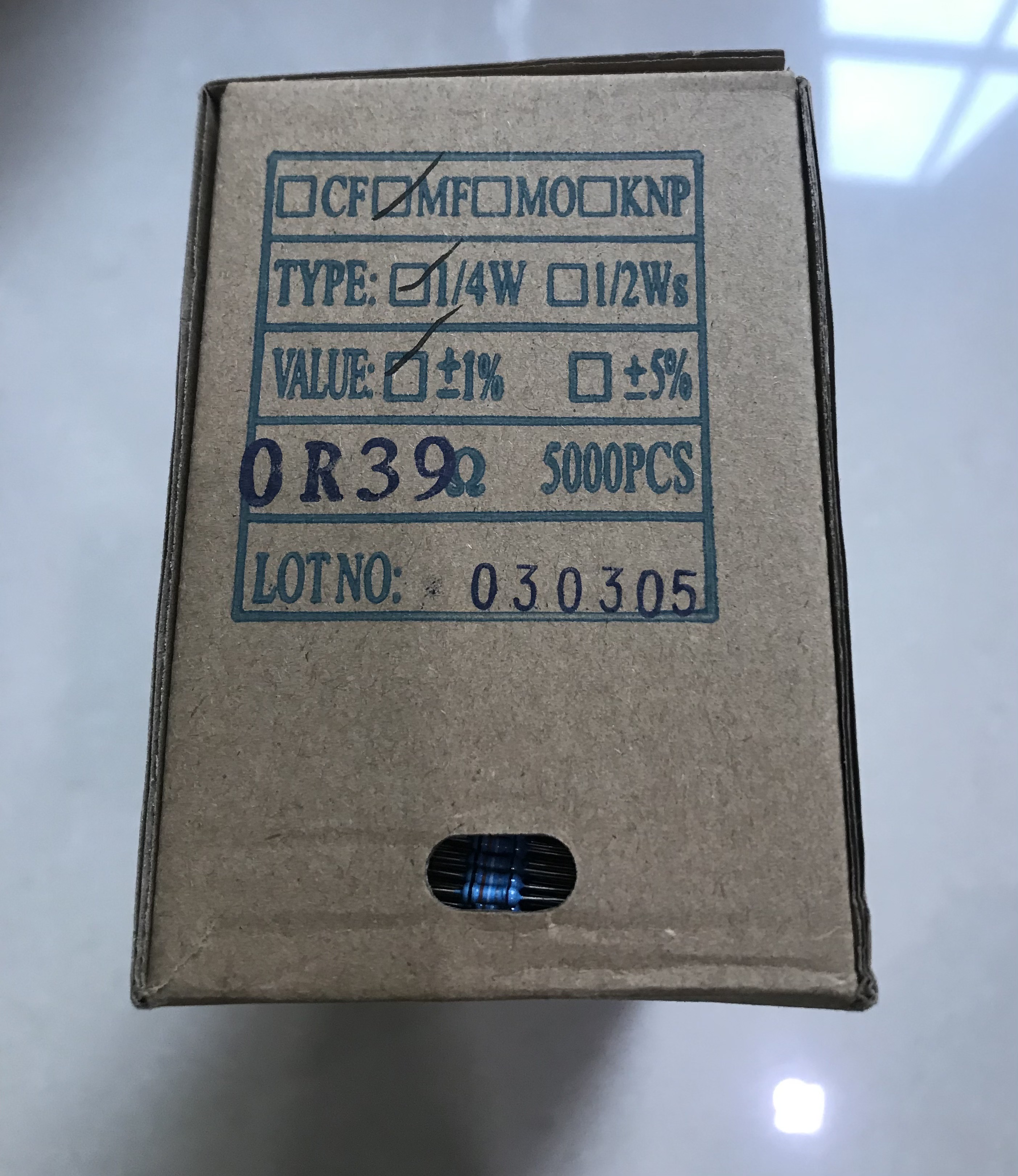 0.39R 1/4W 金属膜Metal Film 1% (1ชุดมี100ตัว)