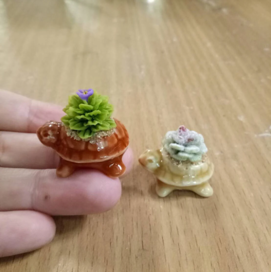 4 pieces Miniature Turtle Vase with plant 4 Color, Miniature pot,Miniature Fairy Garden