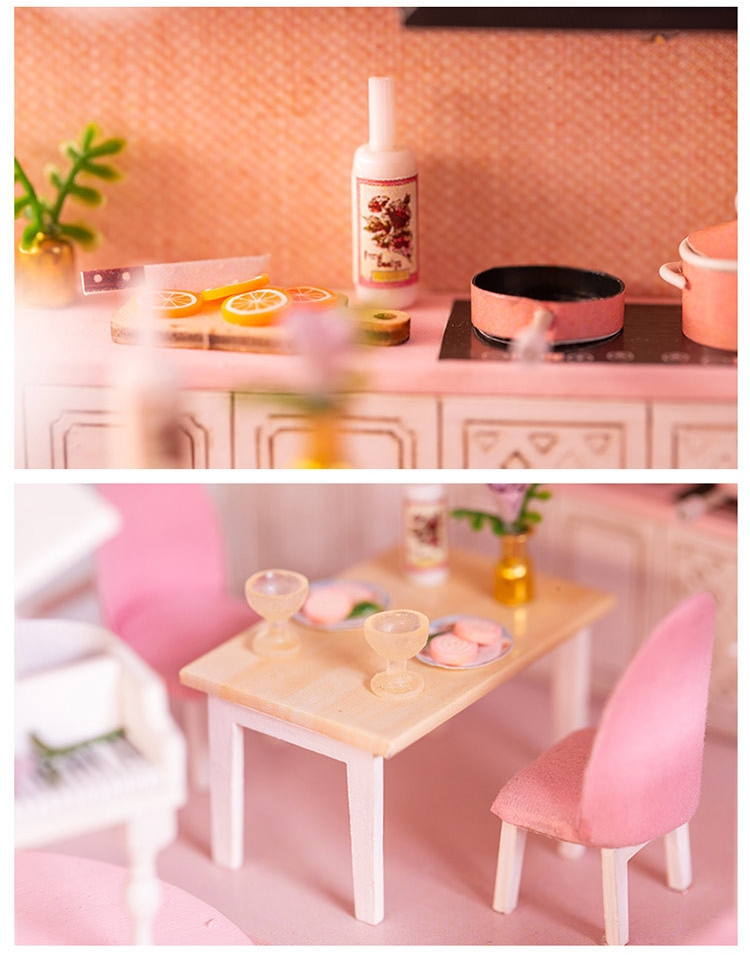 โมเดลบ้านตุ๊กตาจำลองในชุดKnow me DIY Cottage Dream Girl Heart ด้วยแกรนด์เปียโนสีขาวหรูหราสง่างามดั่งเจ้าหญิง