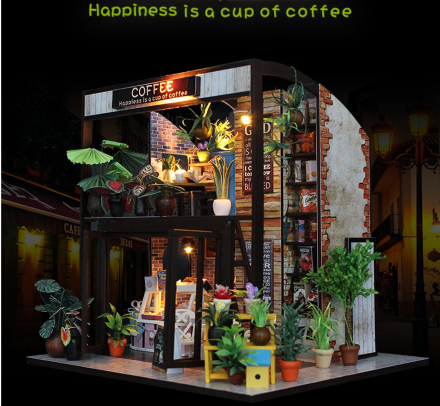 โมเดลจำลองcoffee cafe ร้านกาแฟจำลองสไตล์คาเฟ่ในสวนสวยแนวการ์เด้น
