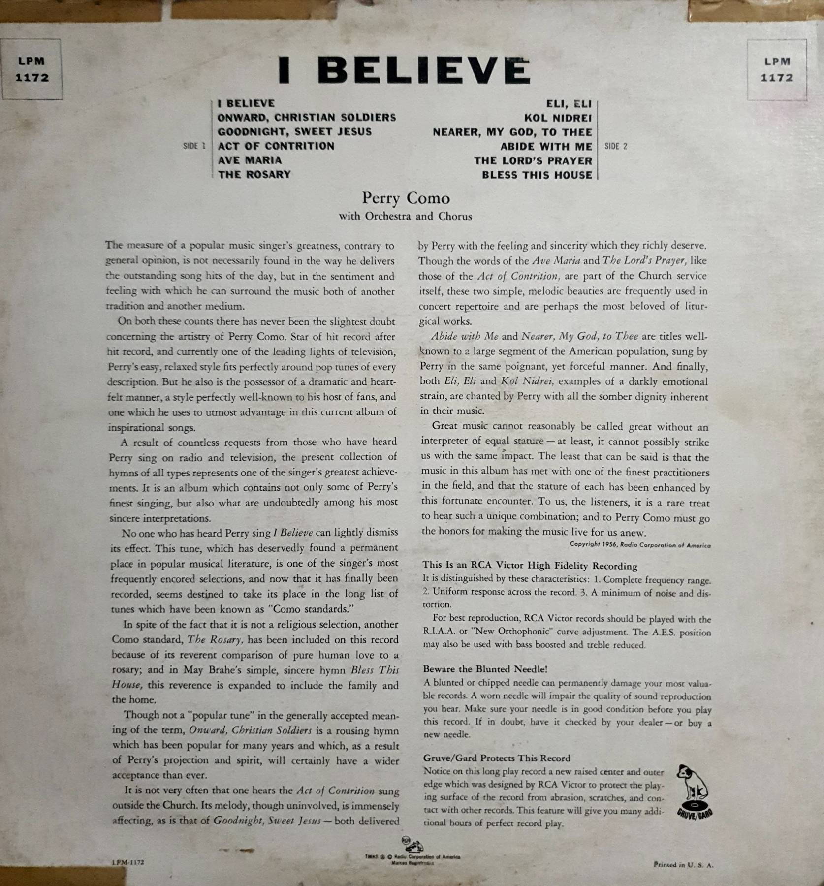 LP, Vinyl, Perry Como – I Believe (1956s)