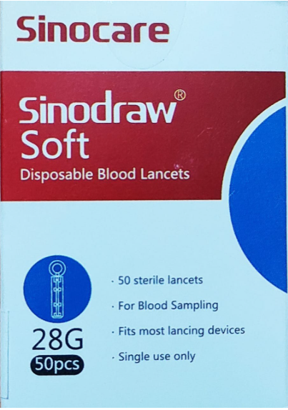 Sinodraw Soft เข็มเจาะเลือด 28G By SINOCARE เจาะเลือด ตรวจเลือด ใช้ได้กับปากกาเจาะ ทั่วไป
