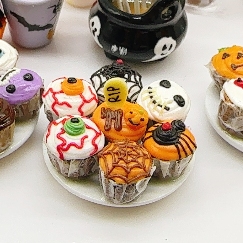 7 pieces/set Miniature Cupcake Halloween stick with plate 25 mm