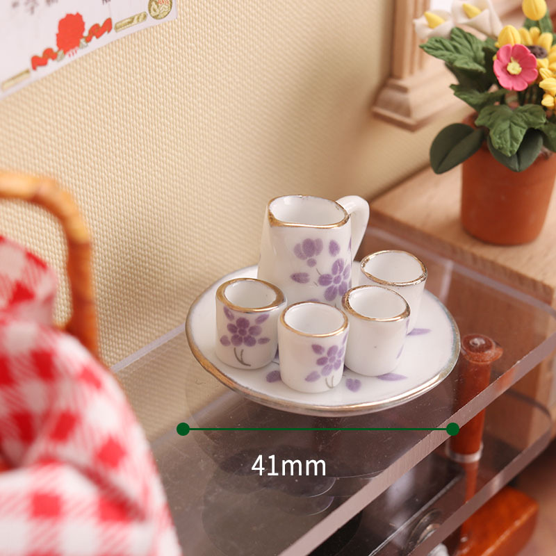 ชุดน้ำชาจิ๋วเข้าใหม่งานของจิ๋ว food and play ชุดถ้วยชาเซรามิก ถ้วยชา หม้อจิ๋ว โมเดล 1:12 แต้ม ob11บ้านตุ๊กตา diy