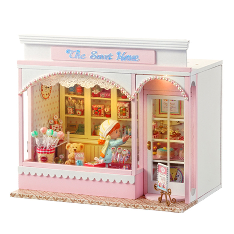 โมเดลร้านขายขนมในฝันในสไตล์ยุโรปร้านขนมหวาน ลูกอม SWEET CANDYบ้านแห่งปัญญา DIY บ้านลูกกวาด นิทานคลาสสิกของน้องหมี การแสดงซ้ำแบบคลาสสิกอีกครั้ง
