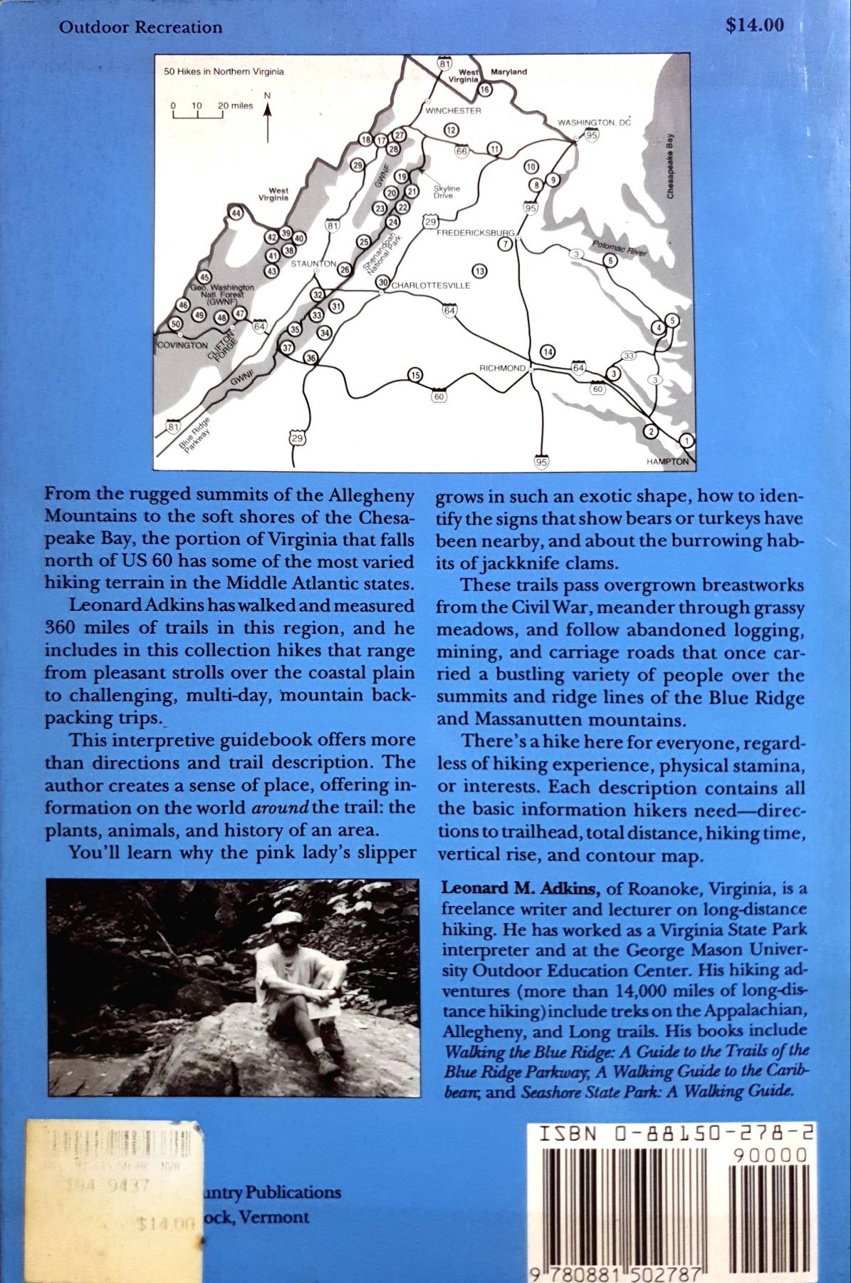 50 Hikes in Northern Virginia: Walks, Hikes, and Backpacks from the Allegheny Mountains to the Chesapeake Bay - Softcover Adkins, Leonard M