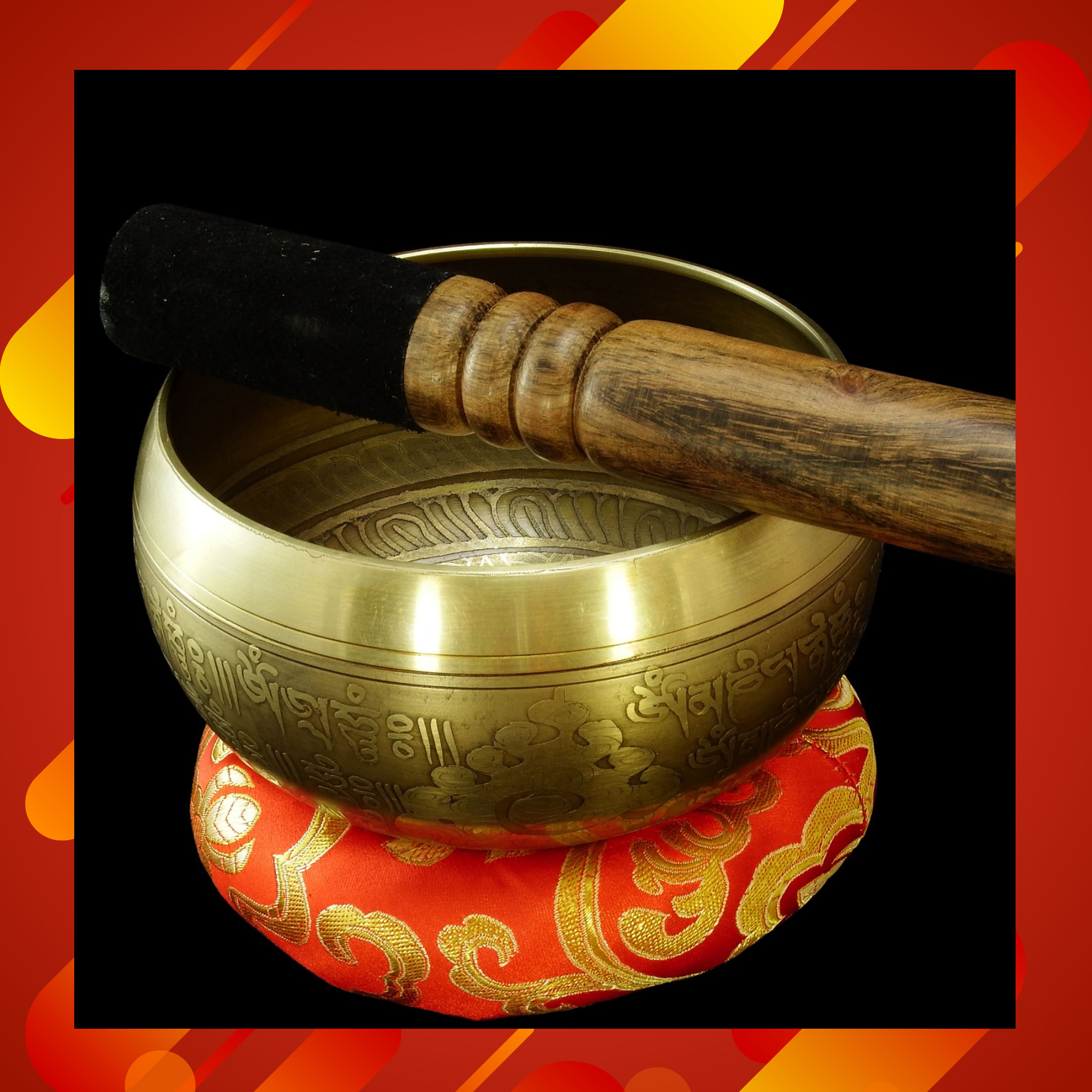 ขันทิเบต Tibetan Singing Bowl (ทองเหลือง) แกะสลักบทสวดหัวใจพระสูตร เสริมมงคลผู้บูชา ขนาด 12.5 ซม.
