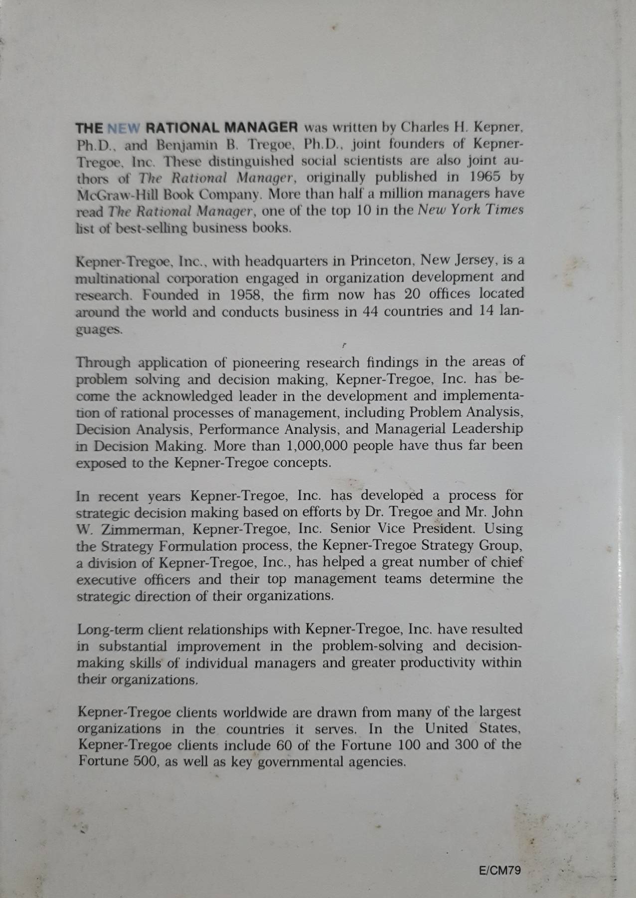 The New Rational Manager by Charles H. Kepner : Hardcover