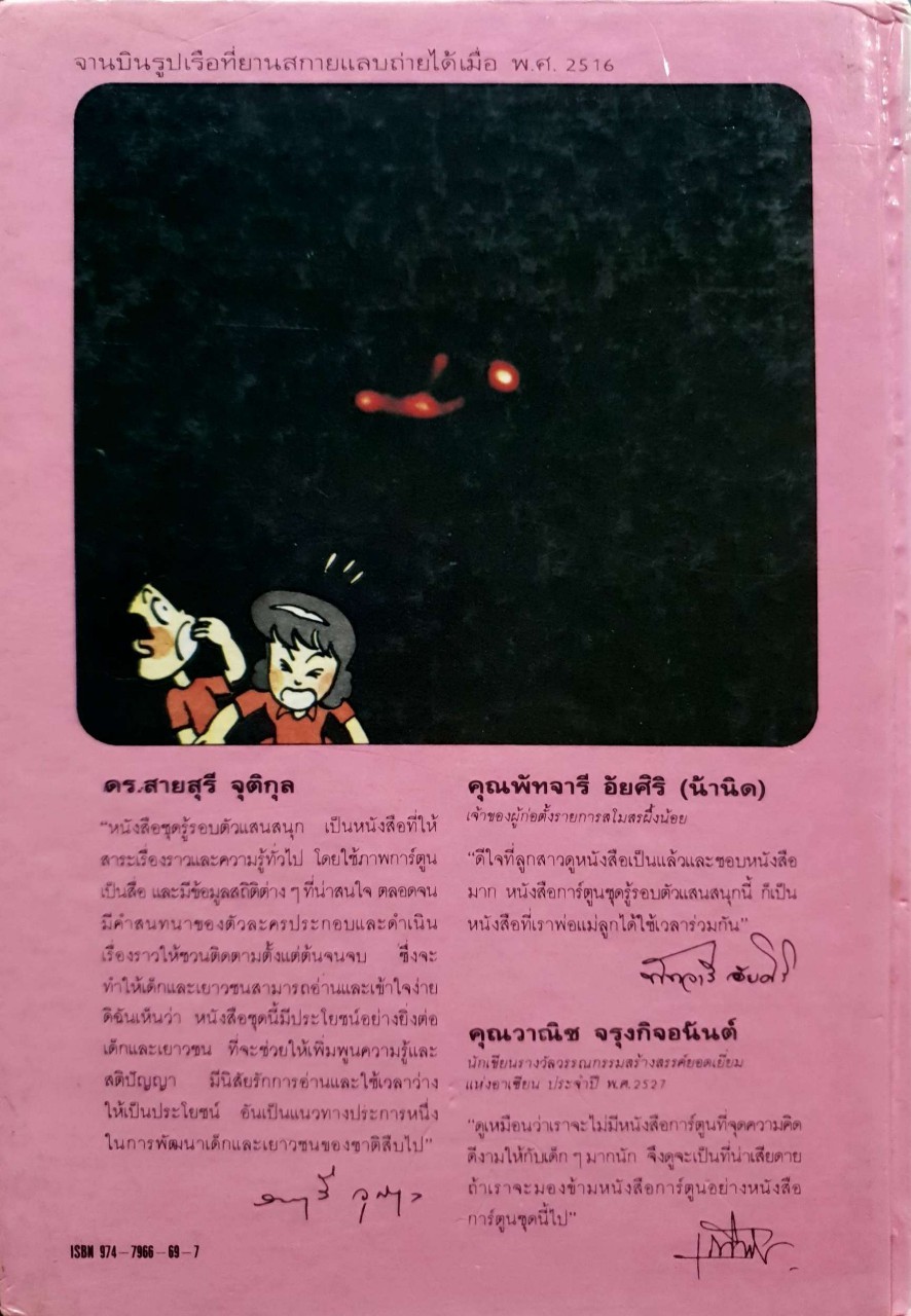รู้รอบตัวแสนสนุก 4 มนุษย์ต่างดาว สัตว์ประหลาด ภูติผีปีศาจ ผู้มีพลังเหนือธรรมชาติ มีจริงหรือไม่ ? : วะทะรุ ชิจิอุมิ เขียน ทาคาชิ ฟุคะมิเนะ และ ซึเนะฮิโระ ซางาระ ภาพ กาญจนา ประสพเนตร แปล