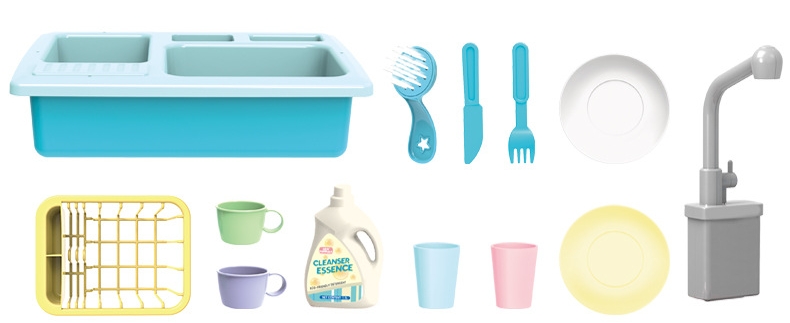 ของเล่นอ่างล้างจานสีฟ้าใสจำลองพร้อมก๊อกน้ำเสมือนจริงขายร้อนจำลองเด็กเล่นบ้านอ่างล้างจานไฟฟ้าอ่างล้างจานครัวเตาอบไมโครเวฟไฟฟ้าของเล่น