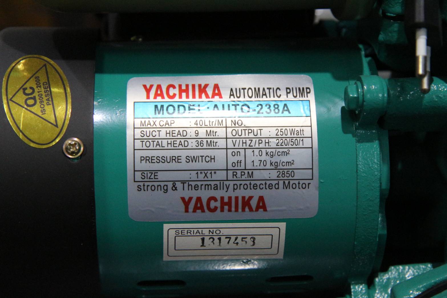 ปั๊มเปลือย/1"/250w/Yachika/YK-238/มีฝาครอบ