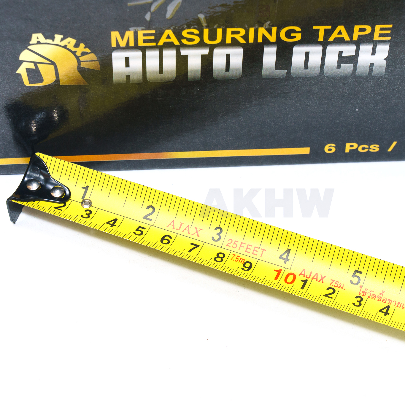 ตลับเมตร AJAX รุ่นออโต้ล็อค ขนาด 5/7.5เมตร หุ้มยาง แข็งแรงทนทาน ได้รับมาตรฐานสำนักงานกลางชั่งตวงวัด [ขายส่ง]