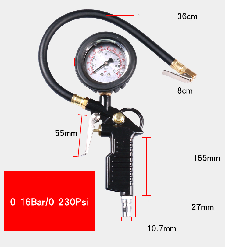 ปืนเติมลมพร้อมเกจ์วัดแรงดัน แบบสายอ่อน หน้าปัดน้ำมัน [ขายส่ง]