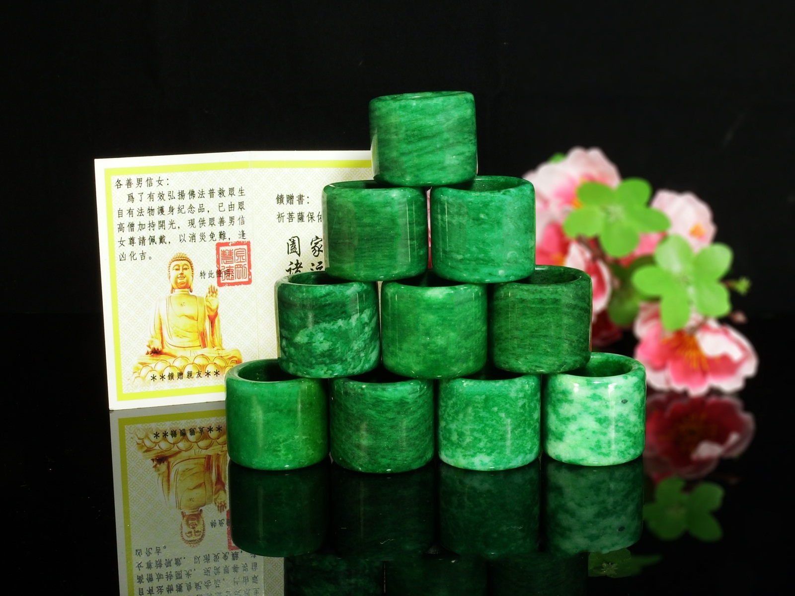 แหวนหยกปล้องไผ่หนา แหวนดูดทรัพย์สำหรับผู้ชาย สีเขียวเข้ม