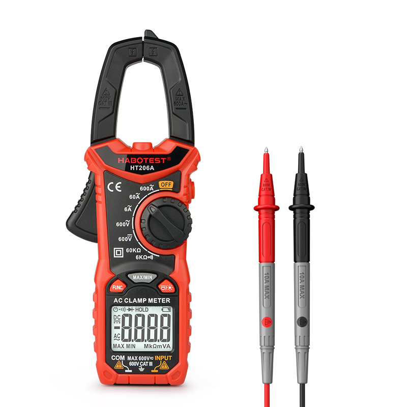 HT206A Digital Clamp Meter AC Current Voltage Resistance Continuity Measuring Tester