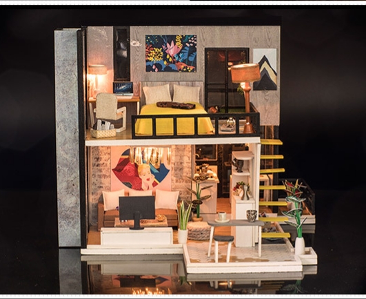 โมเดลจำลองบ้านจิ๋วแบบวิลล่าขนาดใหญ่พร้อมไฟโชว์เมื่อเปิดตอนกลางคืนชุดVilla glass house