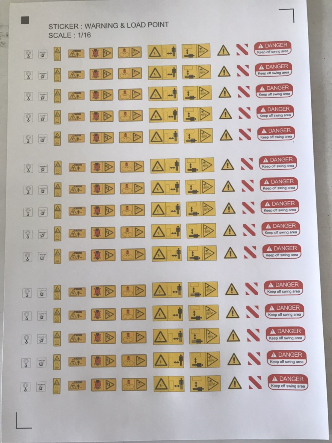 สติ๊กเกอร์แป๊ะรถบังคับก่อสร้าง WARNING LOAD POINT STICKER 1-16