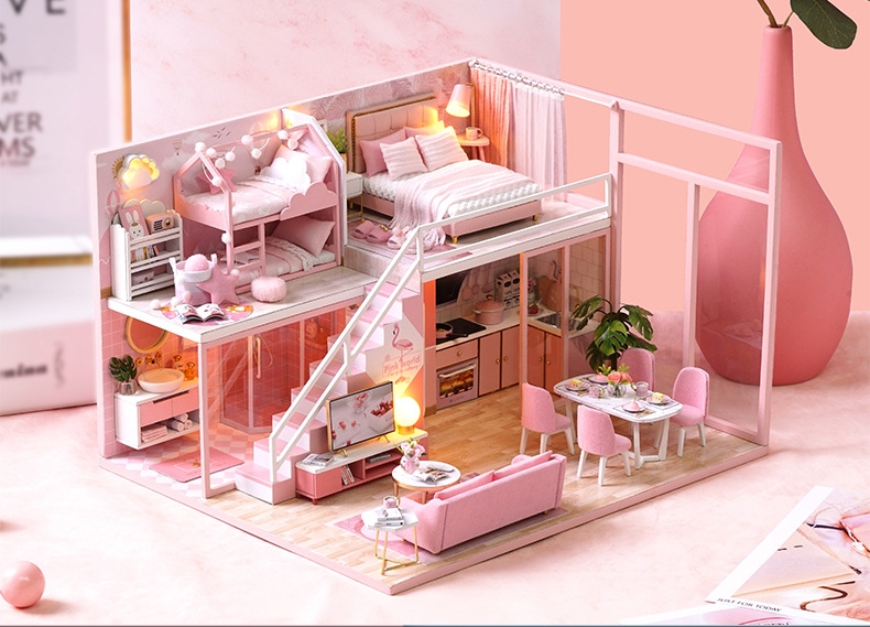 โมเดลจำลองบ้านจิ๋วแสนหวานธีมชมพูชุด Meeting your sweetเหมาะสำหรับนักDIYและผู้ที่มองหางานอดิเรกโดยเฉพาะ