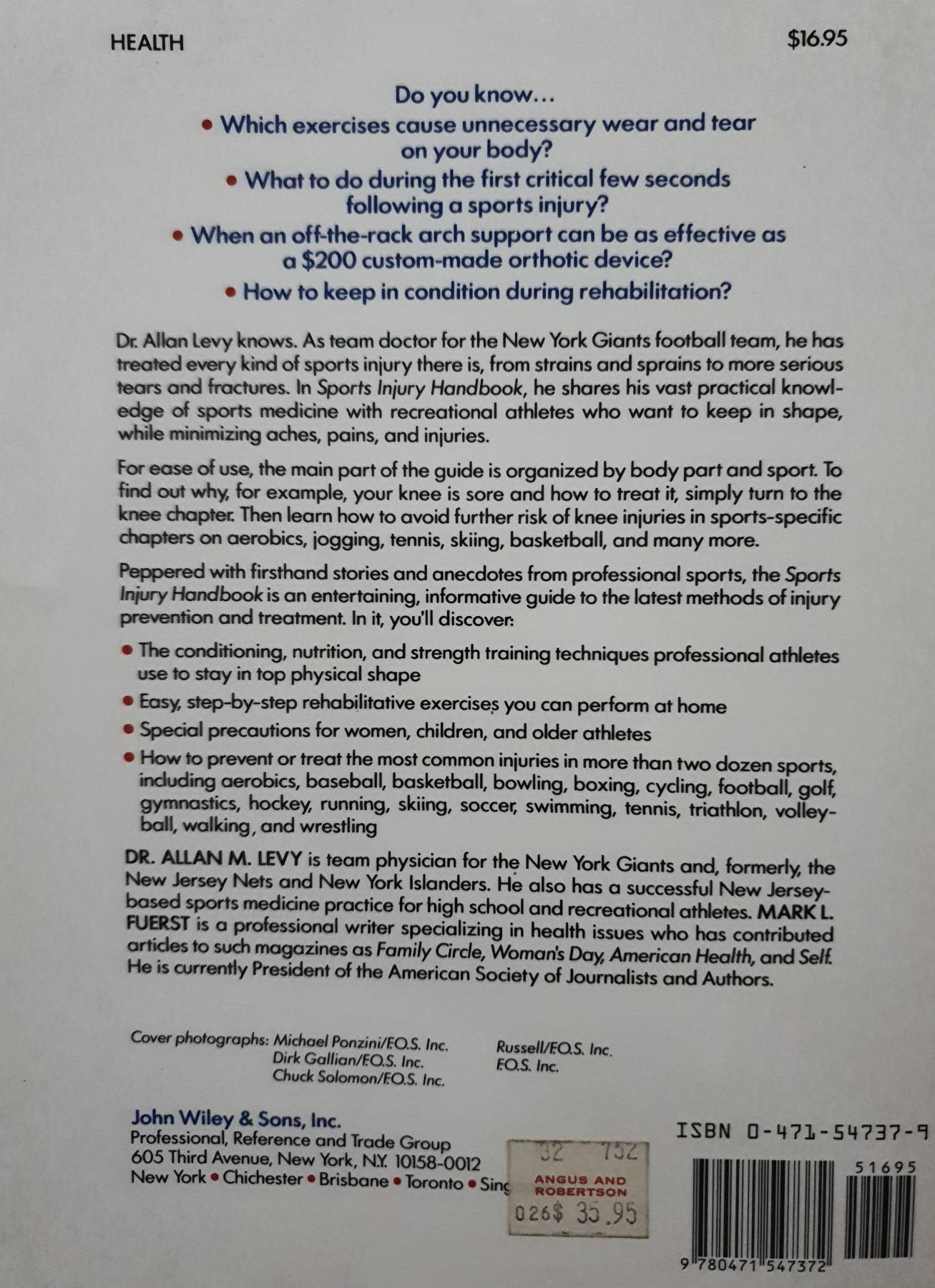 Sports Injury Handbook: Professional Advice for Amateur Athletes : Allan M. Levy