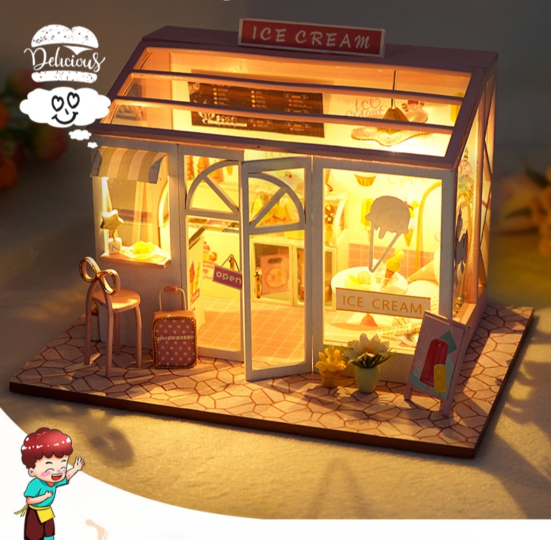โมเดลจำลองร้านขายไอศครีมแสนหวานน่าสะสมมาก อาหารสำหรับคนที่ชื่นชอบงาน DIY ICE CREAM MODEL BASIC HOBBY THE BEST COLLECT