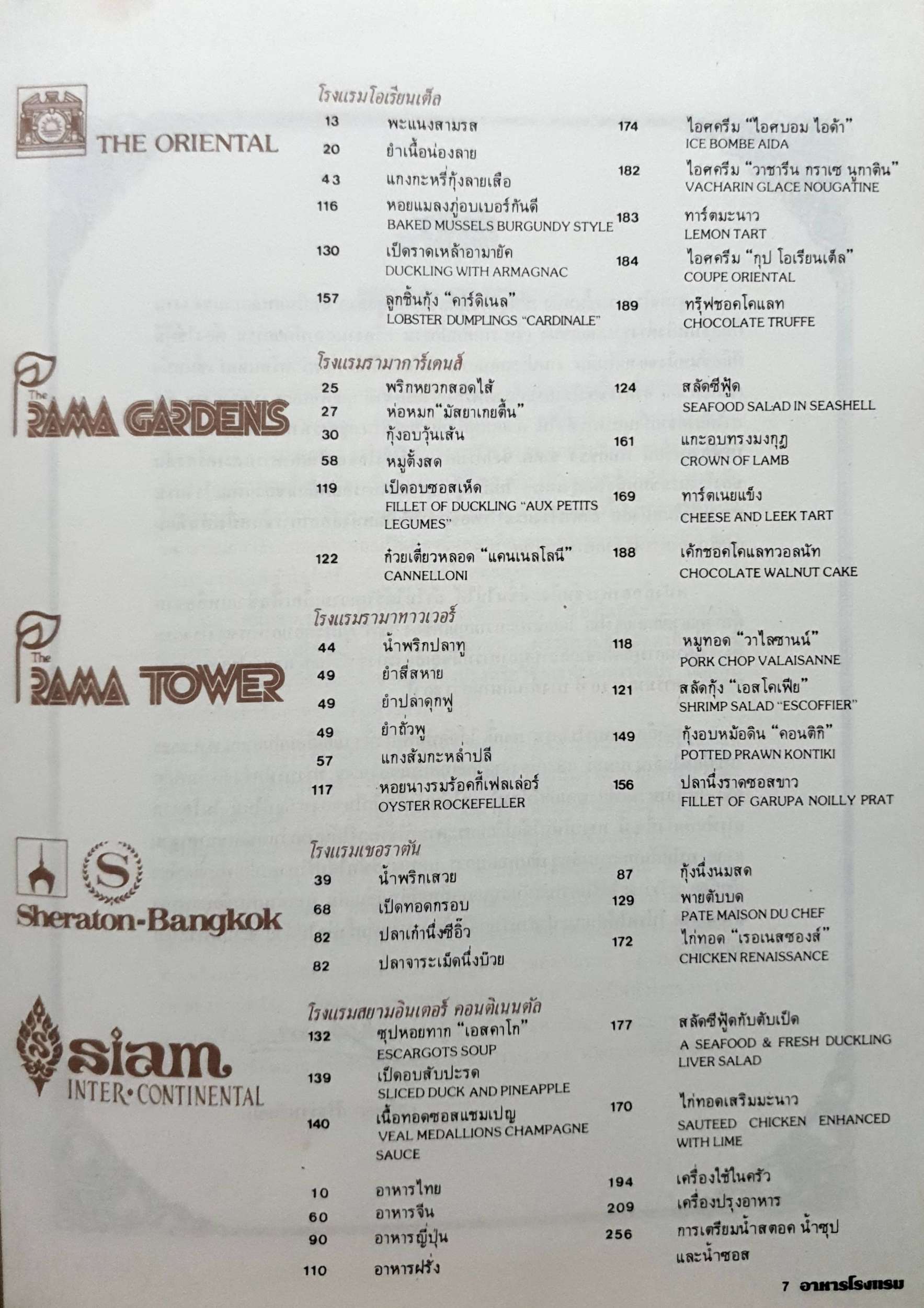 อาหารโรงแรม อาหารยอดนิยมกว่า 200 ตำรับ จากโรงแรมชั้นหนึ่งในกรุงเทพฯ