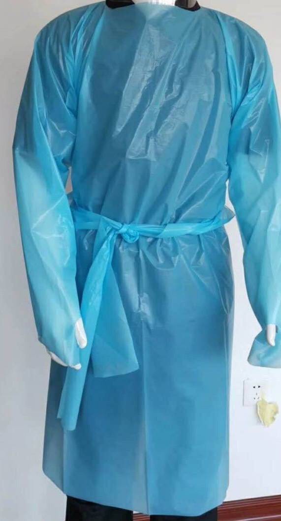 ชุดกันเปื้อนพลาสติก CPE สีฟ้า free size แบบเอี๊ยม ผูกด้านหลัง 1 ลัง 100 ชุด บรรจุ 5 pc/ pack total 20 pack