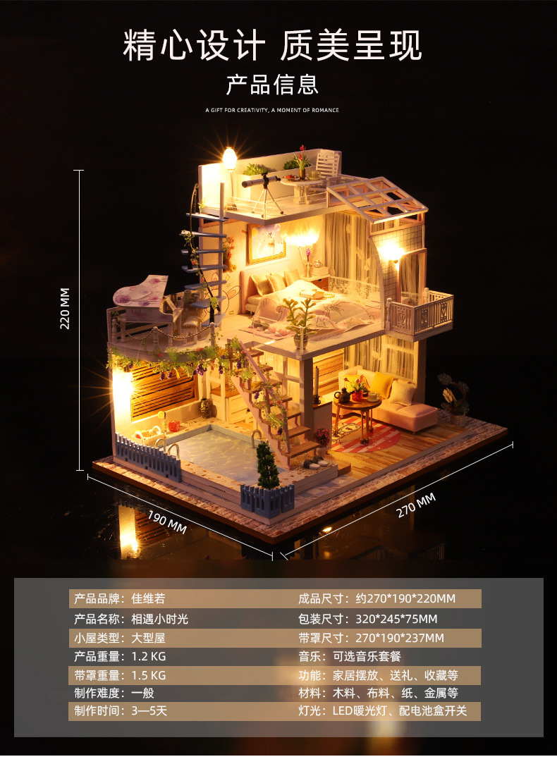 โมเดลบ้านจำลองวิลล่าขนาดใหญ่ 2 ชั้นสีชมพูสามารถเปิดปิดไฟได้ตามต้องการเหมาะสำหรับนักประดิษฐ์โมเดลบ้านจำลองและนักสะสมบ้านตุ๊กตาโดยเฉพาะ