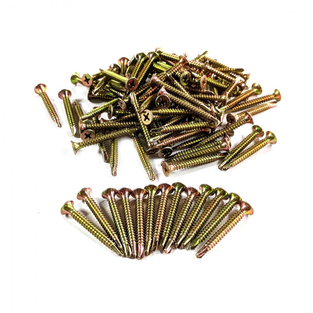 สกรูปลายสว่านสีทอง หัว F สำหรับยึดโครงเหล็ก (ถุงละ 100 ตัว) ใช้งานได้อเนกประสงค์ มีหลายขนาดให้เลือก [ขายปลีก/ส่ง]