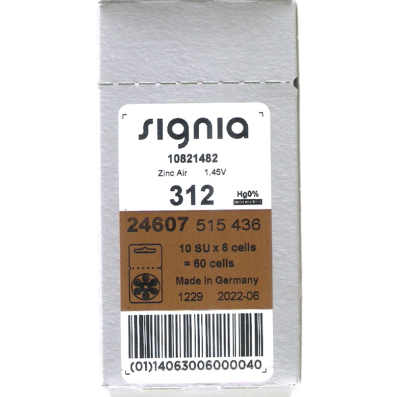 ถ่านเครื่องช่วยฟัง 312(สีน้ำตาล)สดใหม่ ไฟเต็ม ของแท้