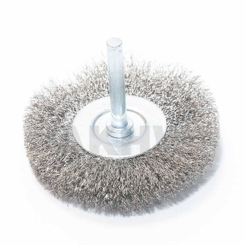 แปรงลวดกลมมีแกน Kingsman 3"x10x6mm ลวดชุบทองเหลือง/สแตนเลส ใช้กับสว่าน [ขายส่ง]