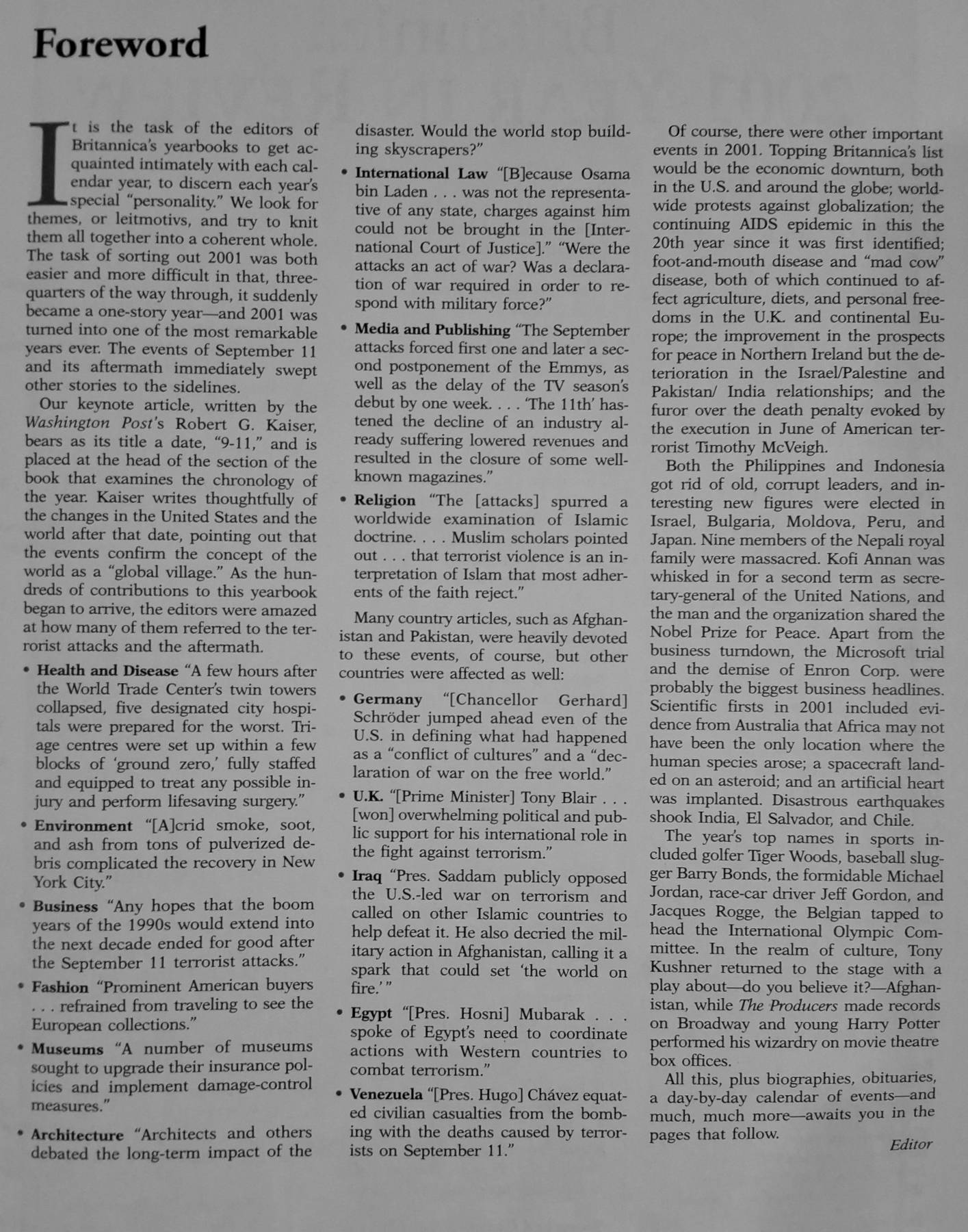 Britannica 2001: The Year in Review (2002, Paperback)