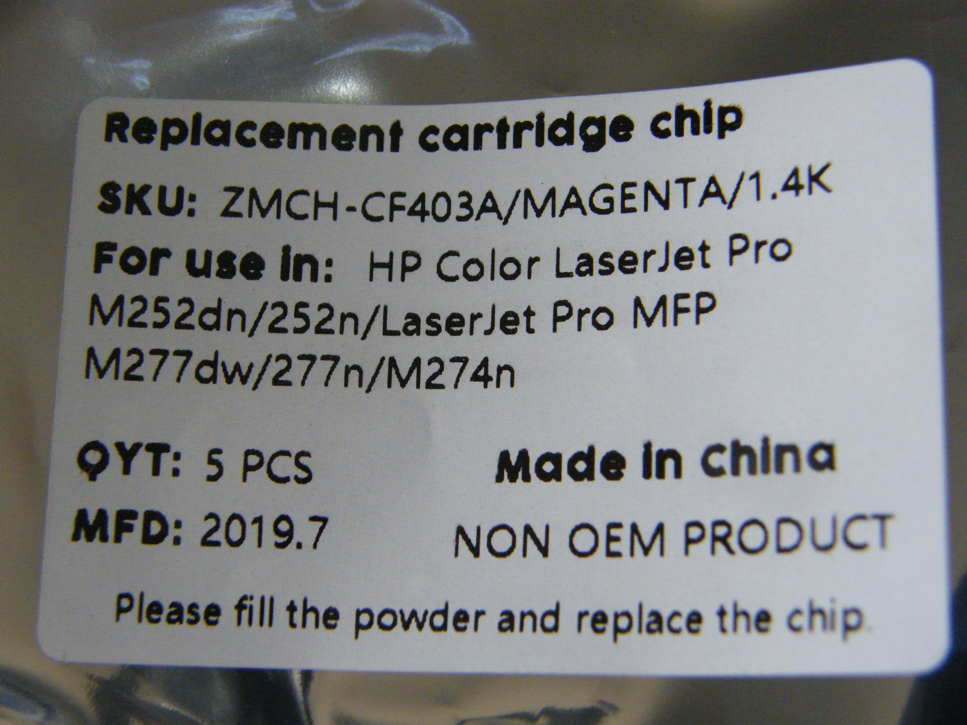 ้HP CF403A (HP 201A) MAGENTA 1.4K CHIP TONER FOR HP COLOR LASERJET M252n/dw/MFP M277n/dw /274m 500 กรัม