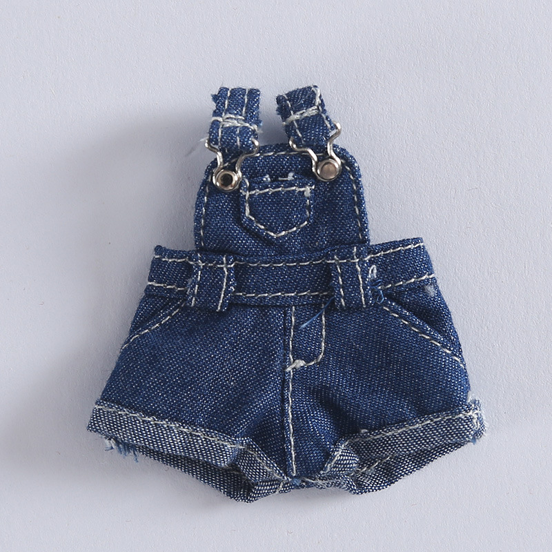 เอี๊ยมขาสั้นเอี๊ยมจิ๋วสียีนส์เข้มสำหรับตุ๊กตาตัวจิ๋วเพื่อคนที่สะสมตุ๊กตาโดยเฉพาะ