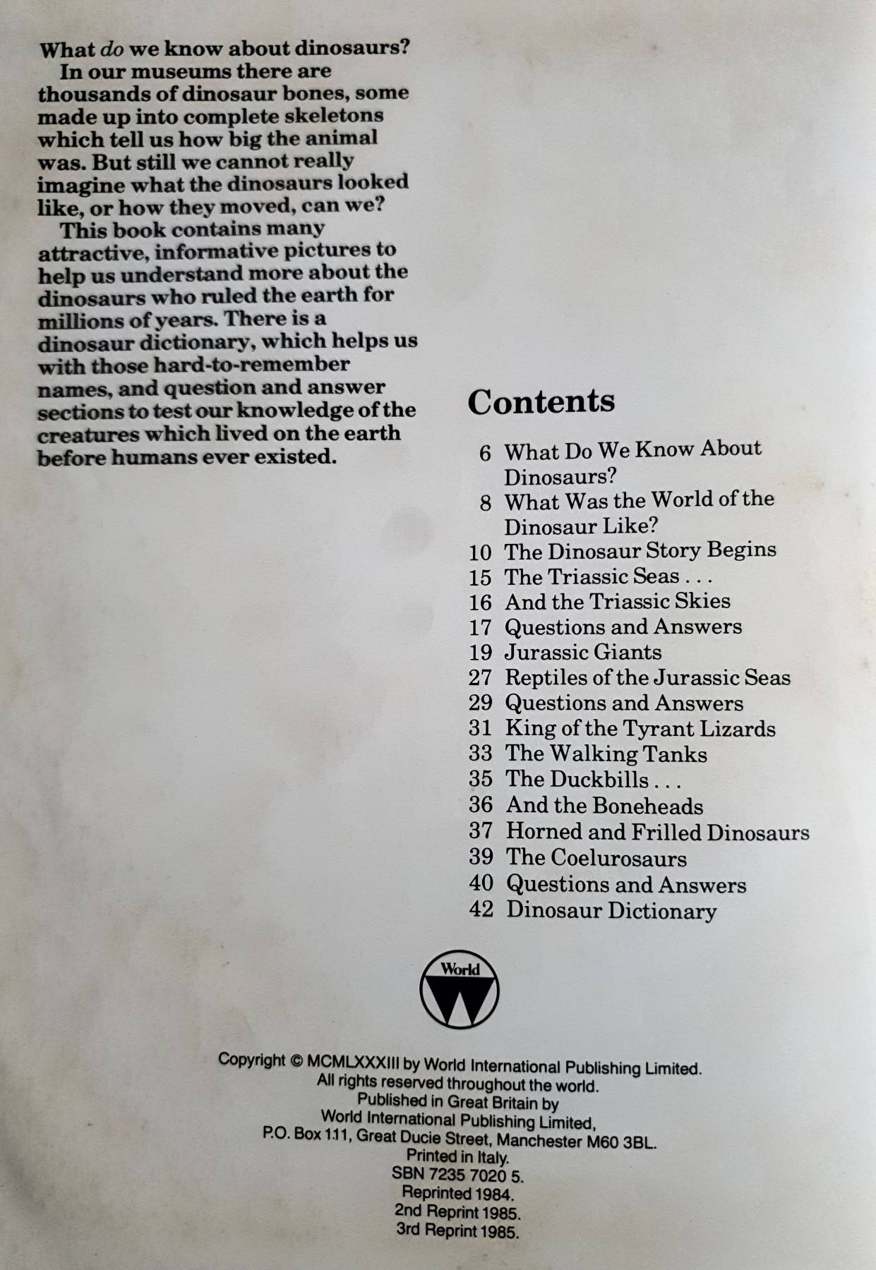 Let Me Tell You About Dinosaurs Hardcover ,1985