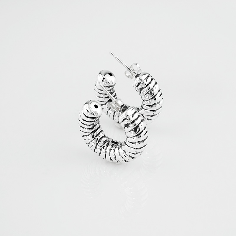 Wrinkle Hoop Earring 925 Sterling Silver Formed Light-Weight For Women.