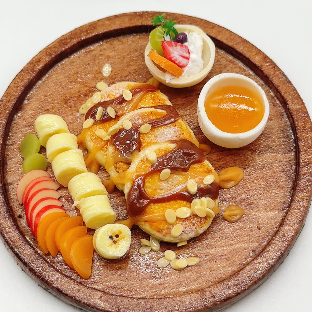 Pancake mixed fruit, Miniature Fake Food made Thai clay, Miniature Sweet, Dollhouse cake, Dolls and miniature 1:6 scale