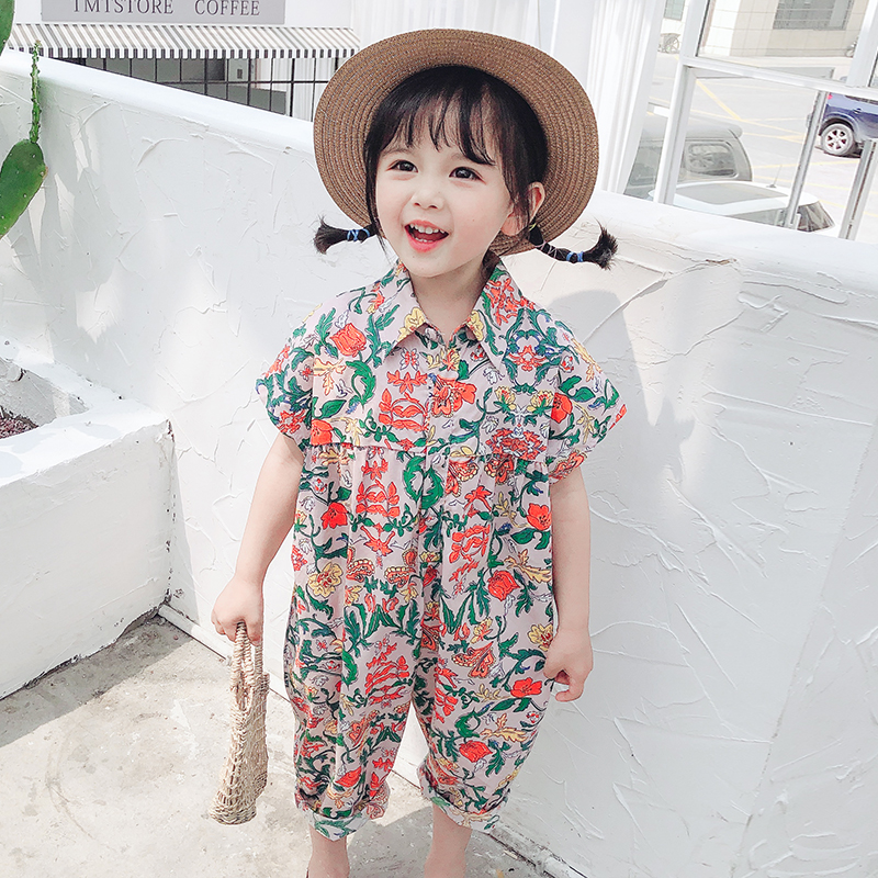 preorder ชุดเด็กผู้หญิง จั๊มสูท ชุดหมีแขนสั้นลายดอกไม้ เนื้อผ้าฝ้าย ตามรูป 80 90 100 110 120 130