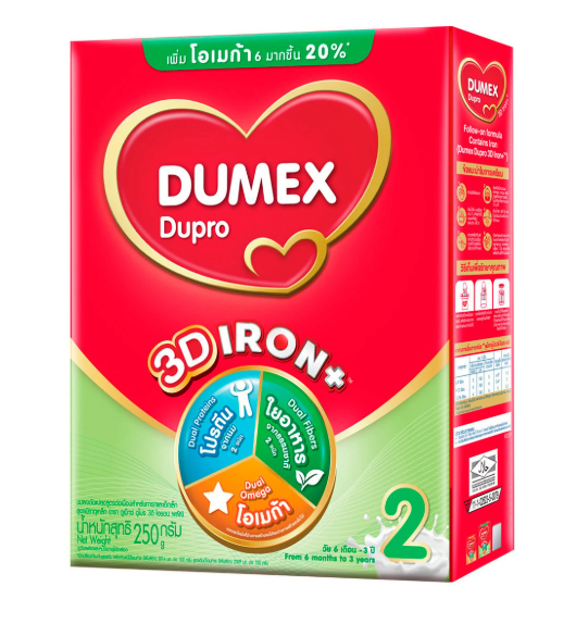 นมผง ดูเม็กซ์สูตร2 ดูโปร 3ดี ไอรอนพลัส 550 กรัม นมผงเด็ก 6เดือน-3ปี นมผง Dumex Dupro นมดูโปรสูตร2