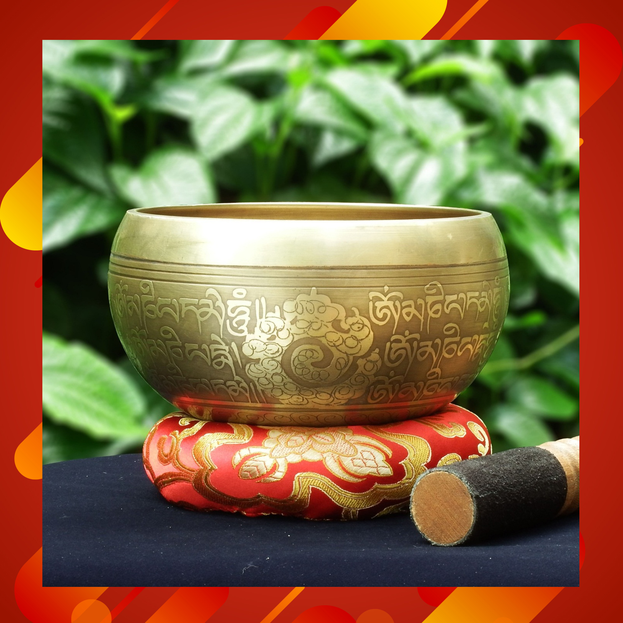 ขันทิเบต Tibetan Singing Bowl (ทองเหลือง) แกะสลักบทสวดหัวใจพระสูตร ขนาด 14 cm.
