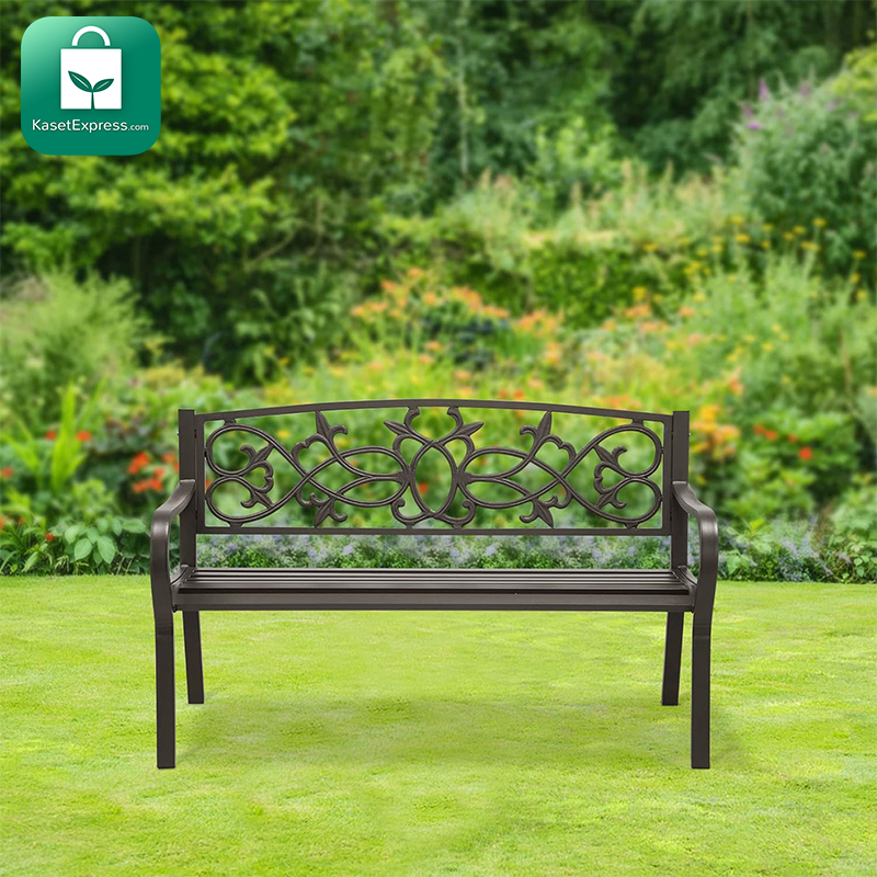 ม้านั่งสนาม 2 ที่ 125 ซม. สีน้ำตาล - ม้านั่งสวน ม้านั่งสนามกลางแจ้ง ม้านั่งสนามเหล็ก