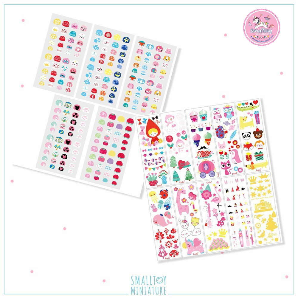 nail stickerสติ๊กเกอร์ติดเล็บสำหรับเด็กมาพร้อมtattoo มีหลากหลายแบบในกล่องเดียว