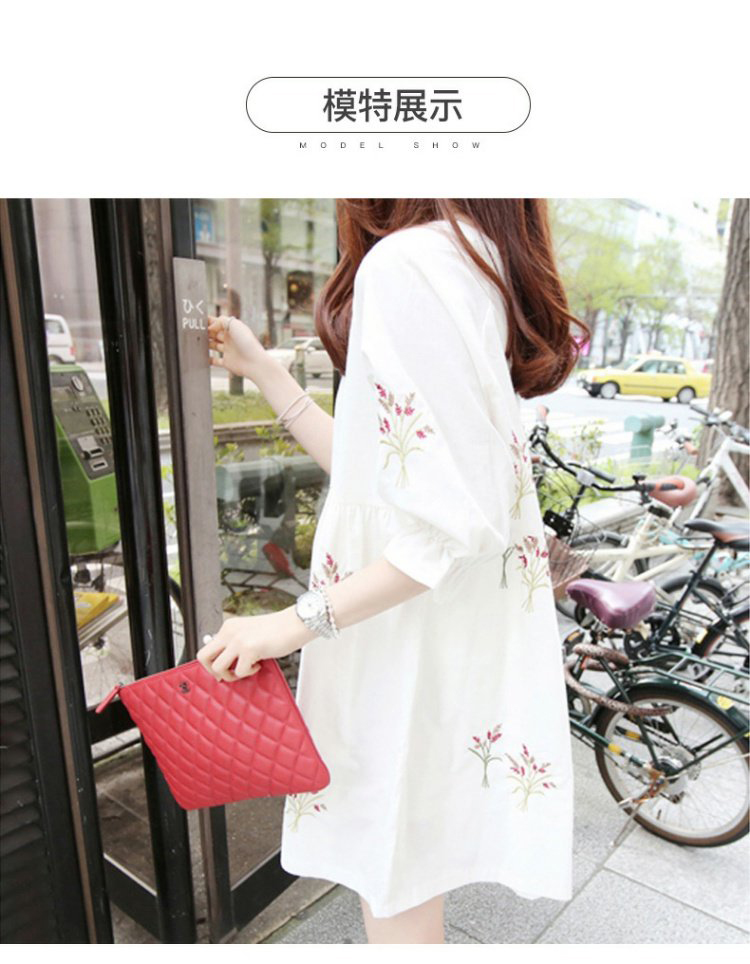 preorder ชุดคลุมท้อง เดรสคลุมท้อง แบบหวานๆ เนื้อผ้าcotton งานปักลายดอกไม้ สวยๆ จับจีบช่วงเอวนิดๆ ปลายแขนจั๊มยางยืด ขาว M L XL XXL