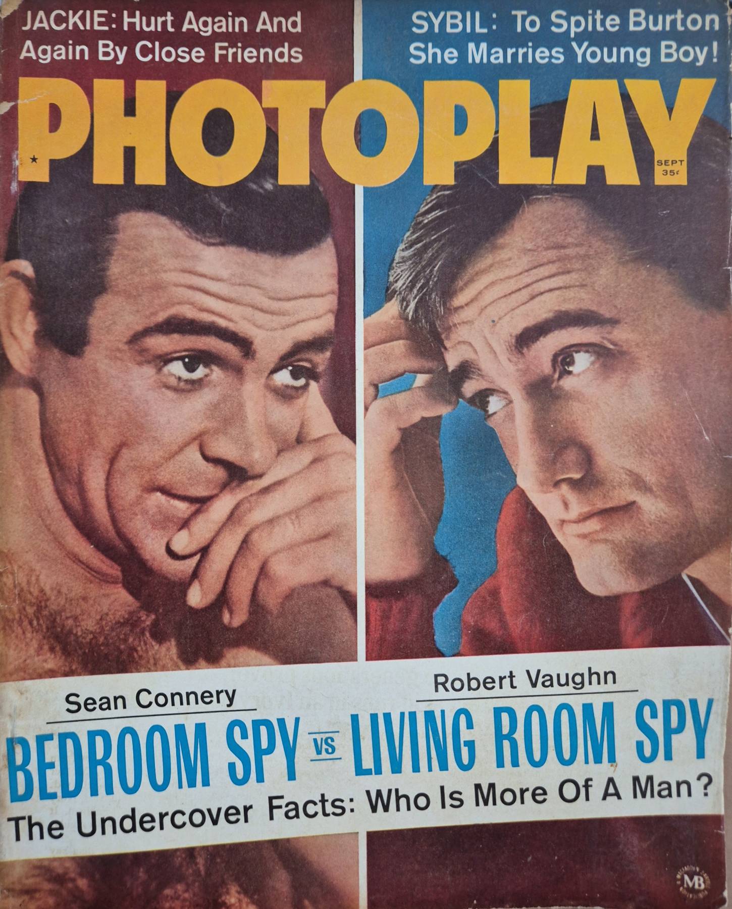 Photoplay magazine September 1965 Sean Connery vs Robert Vaughn Jackie