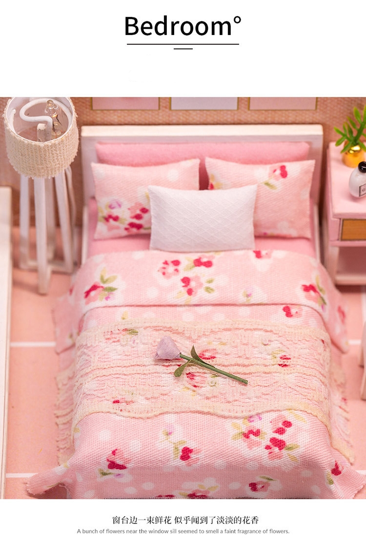 โมเดลบ้านตุ๊กตาจำลองในชุดKnow me DIY Cottage Dream Girl Heart ด้วยแกรนด์เปียโนสีขาวหรูหราสง่างามดั่งเจ้าหญิง