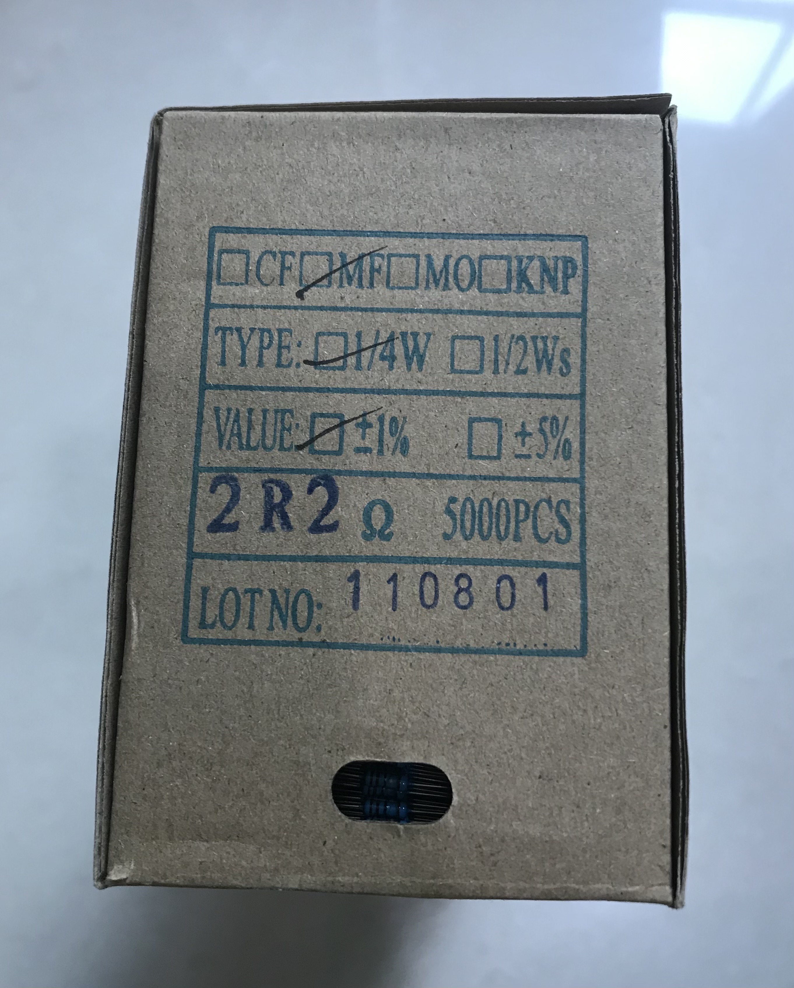2.2R 1/4W 金属膜Metal Film 1% (1ชุดมี100ตัว)