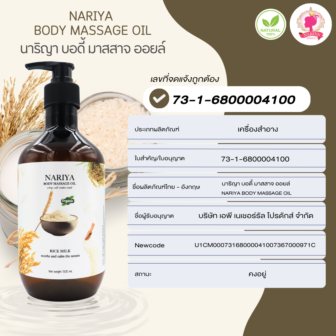 น้ำมันนวดอโรม่า Body Massage Oil กลิ่นข้าวหอม ขนาด 500 มิลลิลิตร น้ำมันนวด นวดผ่อนคลาย SKU-00223