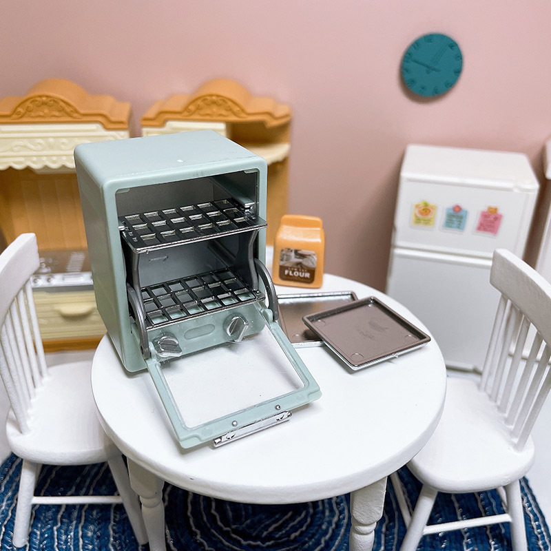 เตาอบจิ๋วสีขาว1:12 Dollhouse Kitchen Miniature Food Play Model European Style Kitchen Furniture Vertical Electric Oven Dollhouse