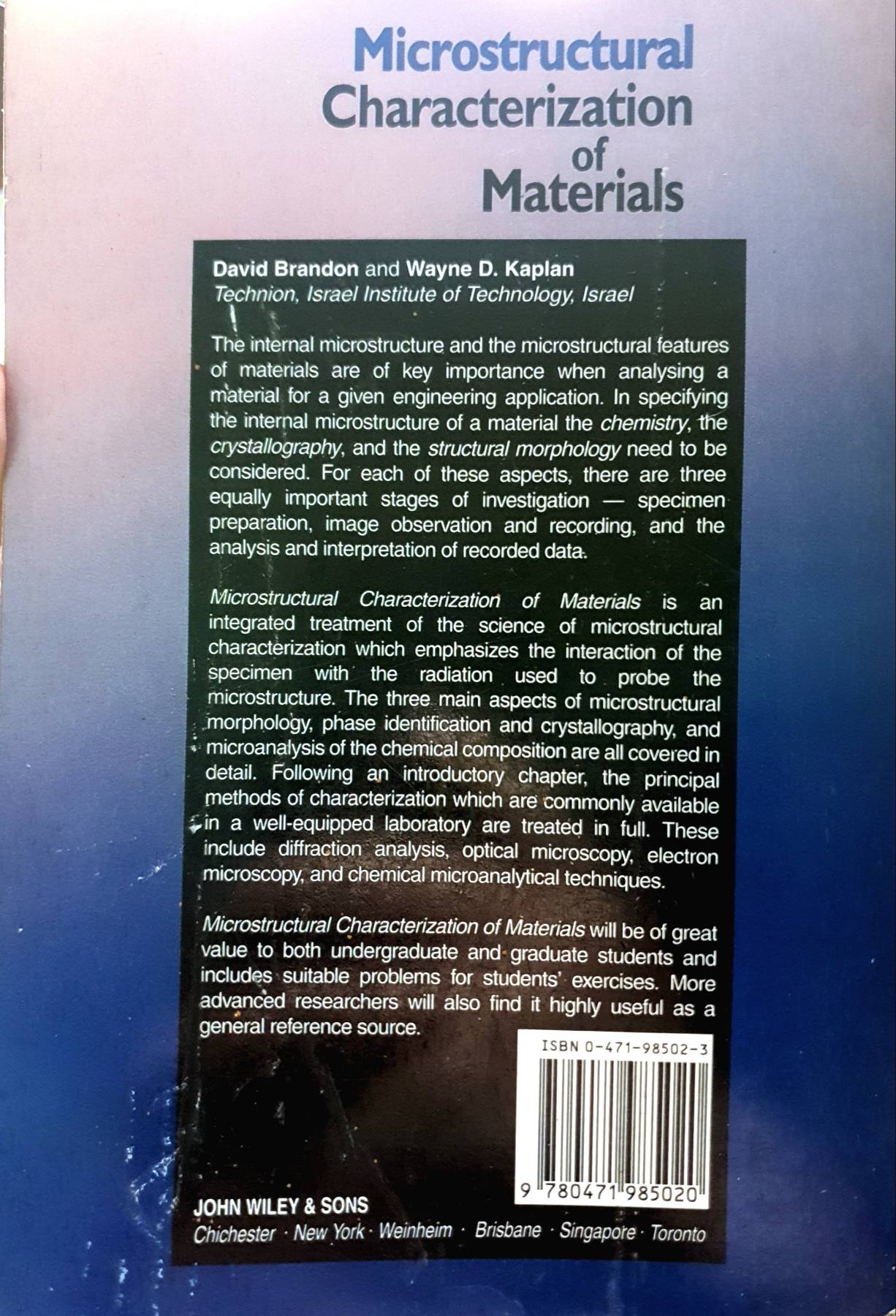 Microstructural Characterization of Materials : David Brandon